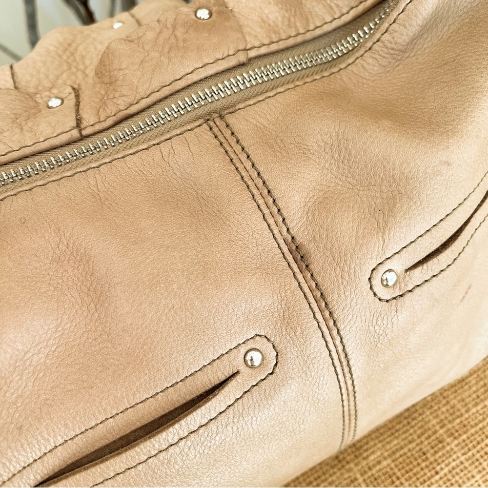 B. Makowsky Large Slouchy Boho Leather Light Brown Hobo Bag - Picture 12 of 16